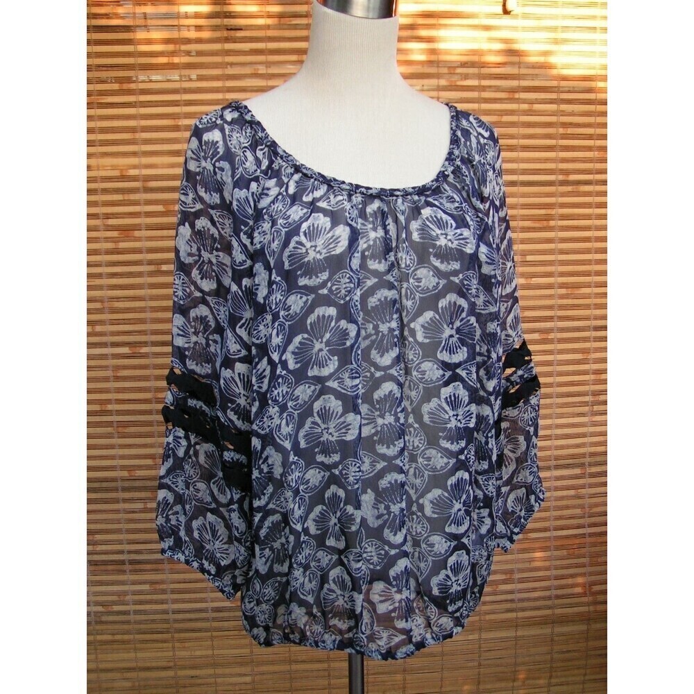 LUCKY BRAND 100% Rayon Floral Print Elastic Hem Peasant Blouse SM EXCELLENT!! - Picture 2 of 7